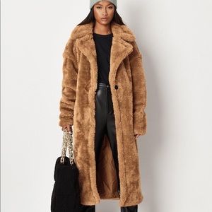 Missguided Tan Borg Teddy Long Coat